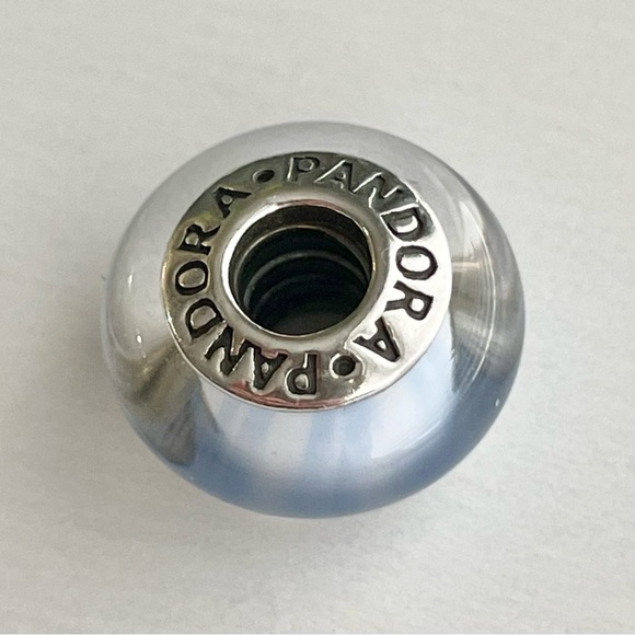 Pandora Retired Light Blue Candy Stripes Murano Charm - Picture 4 of 6